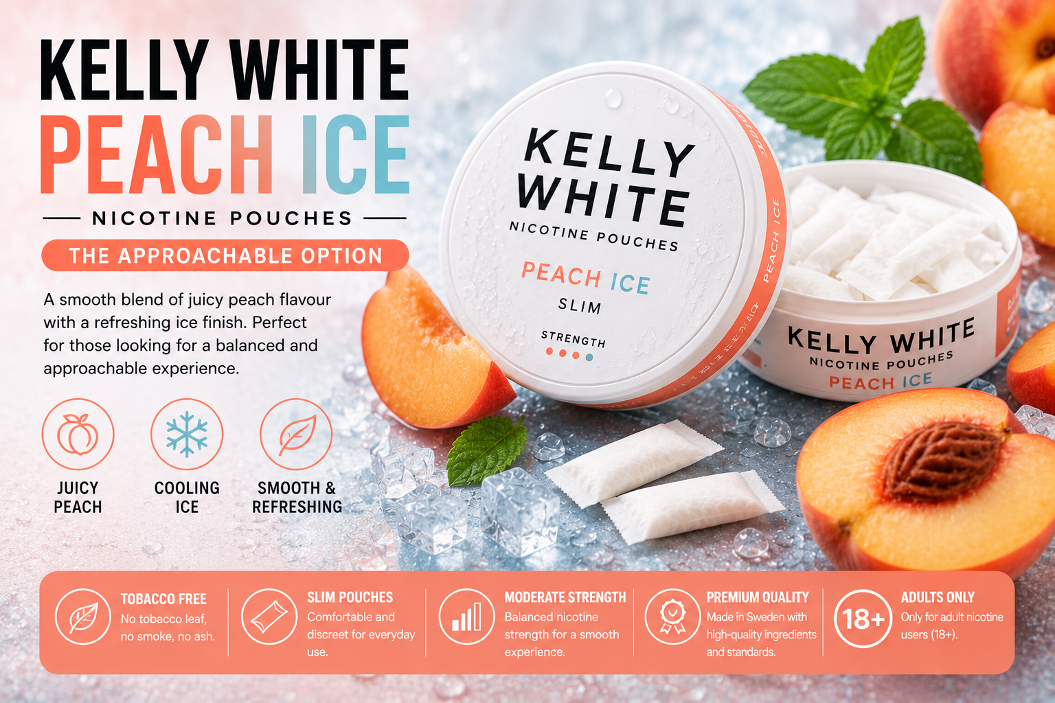 Kelly White Peach Ice Nicotine Pouches: The Approachable Option